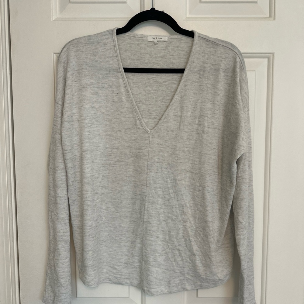 Rag & Bone Light Gray V-Neck Top